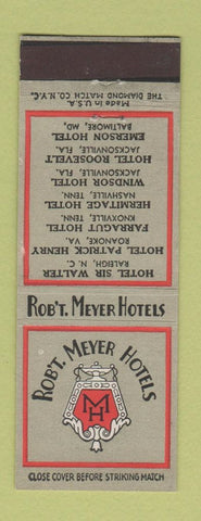 Matchbook Cover - Robert Meyer Hotels Raleigh NC Roanoke VA Baltimore