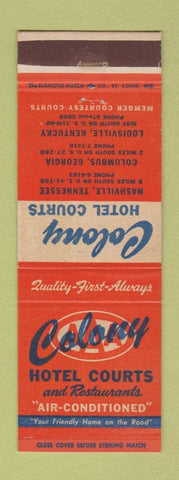 Matchbook Cover - Colony Hotels Courts Nashville TN Columbus GA Louisville KY