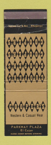 Matchbook Cover - Coopers Men's Clothes Western El Cajon CA WEAR