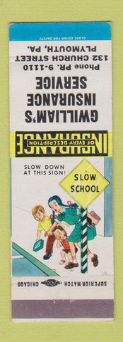 Matchbook Cover - G William's Insurance Plymouth PA