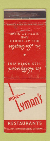 Matchbook Cover - Mike Lyman's Restaurants Hollywood Los Angeles CA WEAR