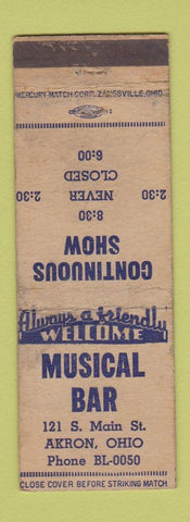Matchbook Cover - Musical Bar Akron OH WORN