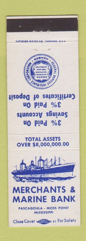 Matchbook Cover - Merchants and Marine Bank Pascagoula Moss Point MS