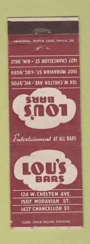 Matchbook Cover - Lou's Bars Philadelphia PA
