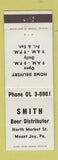 Matchbook Cover - Smith Beer Distributor Mount Joy PA