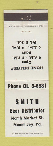 Matchbook Cover - Smith Beer Distributor Mount Joy PA