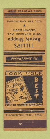Matchbook Cover - Tillie's Beauty Shop girlie Chicago? YELLOW