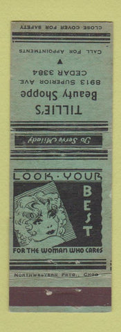 Matchbook Cover - Tillie's Beauty Shop girlie Chicago? GREEN WORN
