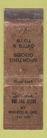 Matchbook Cover - Scoliies Log Store Sporting Goods Toys Osceola IN WORN