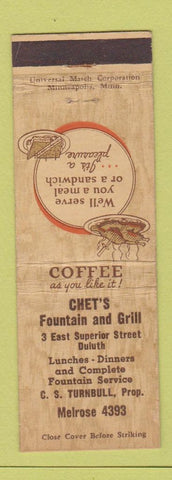 Matchbook Cover - Chet's Fountain and Grill Duluth MN WEAR