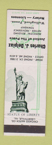 Matchbook Cover - Charles Delpiaz Justice of the Peace Wallingford PA