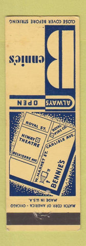 Matchbook Cover - Bennie's Restaurant York PA