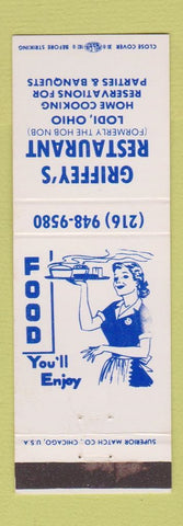 Matchbook Cover - Griffey's Restaurant Lodi OH