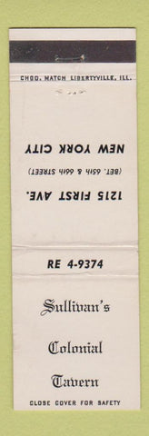 Matchbook Cover - Sullivan's Colonial Tavern New York City