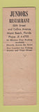 Matchbook Cover - Junior's Restaurant Miami Beach FL
