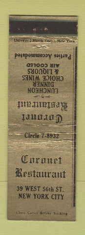 Matchbook Cover - Coronet Restaurant New York City WEAR