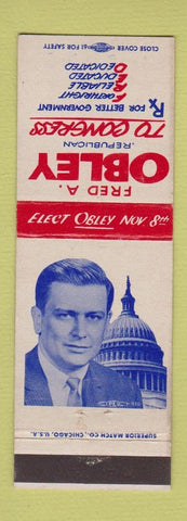 Matchbook Cover - Fred Obley Congress Election PA Pennsylvania