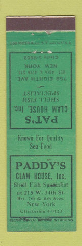 Matchbook Cover - Paddy's Clam House New York City