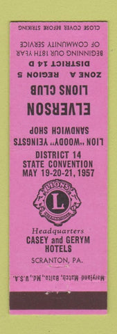 Matchbook Cover - Elverson Lions Club PA 1957 Convention Scranton