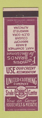 Matchbook Cover - United Cltohing Company Chicago IL Manhoff Cougar Mansfield