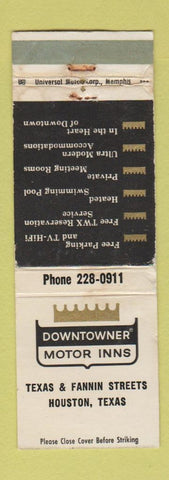 Matchbook Cover - Downtowner Motor Inns Houston TX WORN