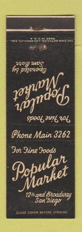 Matchbook Cover - Popular Market Grocery San Diego CA