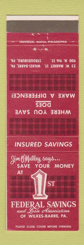 Matchbook Cover - Federal Savings and Loan Wilkes Barre PA
