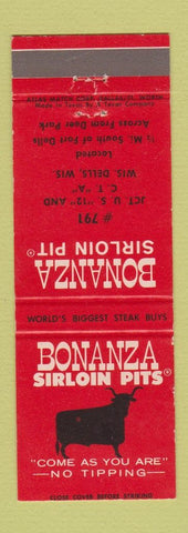 Matchbook Cover - Bonanza Sirloin Pits Wisconsin Dells WI