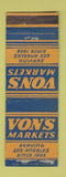 Matchbook Cover - Von's Market Grocery Los Angeles CA WORN