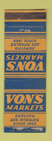 Matchbook Cover - Von's Market Grocery Los Angeles CA WORN