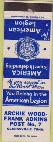 Matchbook Cover - Matchbook Cover American Legion Clarksville TN