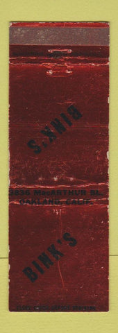 Matchbook Cover - Bink's Oakland CA restaurant WEAR