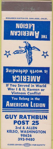 Matchbook Cover - Matchbook Cover American Legion Kelso WA