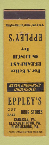 Matchbook Cover Eppley's Drug Stores Carlisle Elizabethtown Bloomsburg PA YELLOW