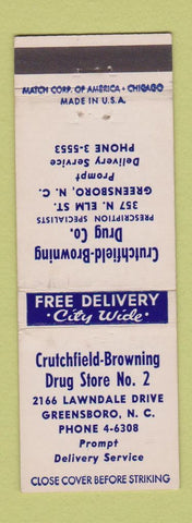 Matchbook Cover - Crutchfield Browning Drugs Greensboro NC WEAR