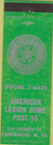 Matchbook Cover - Matchbook Cover American Legion Parkersburg WV