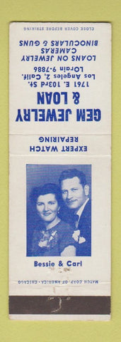 Matchbook Cover - Gem Jewelry Loan Los Angeles CA guns pawn