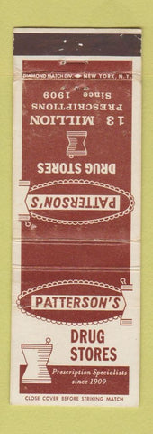 Matchbook Cover - Patterson's Drug Stores WEAR