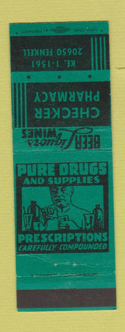 Matchbook Cover - Checker Pharmacy Drug Detroit MI GREEN
