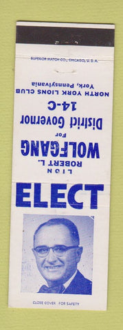 Matchbook Cover - Robert Wolfgang Lions Club District Governor Election York PA