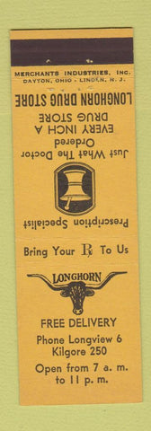 Matchbook Cover - Longhorn Drug Store Dallas? MERCHANTS TX