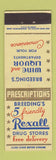 Matchbook Cover - Rexall Drug Stores Breeding's Liquor
