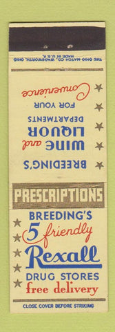 Matchbook Cover - Rexall Drug Stores Breeding's Liquor