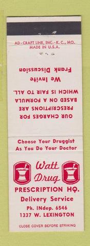 Matchbook Cover - Watt Drug Stores Independence MO