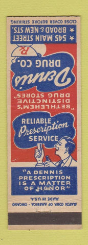 Matchbook Cover - Dennis Drug Store Bethlehem PA