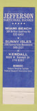 Matchbook Cover - Jefferson National Bank Miami Beach Kendall FL