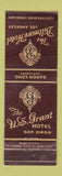 Matchbook Cover - Biltmore Hotel Los Angeles CA US Grant San Diego CA