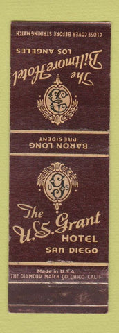 Matchbook Cover - Biltmore Hotel Los Angeles CA US Grant San Diego CA