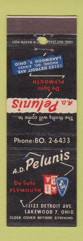Matchbook Cover - AD Pelunis Plymouth DeSoto Lakewood OH