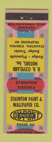 Matchbook Cover - Staunton Wallpaper Paint DuPont VA low phone #